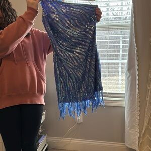 Blue Sequin Mini Dress